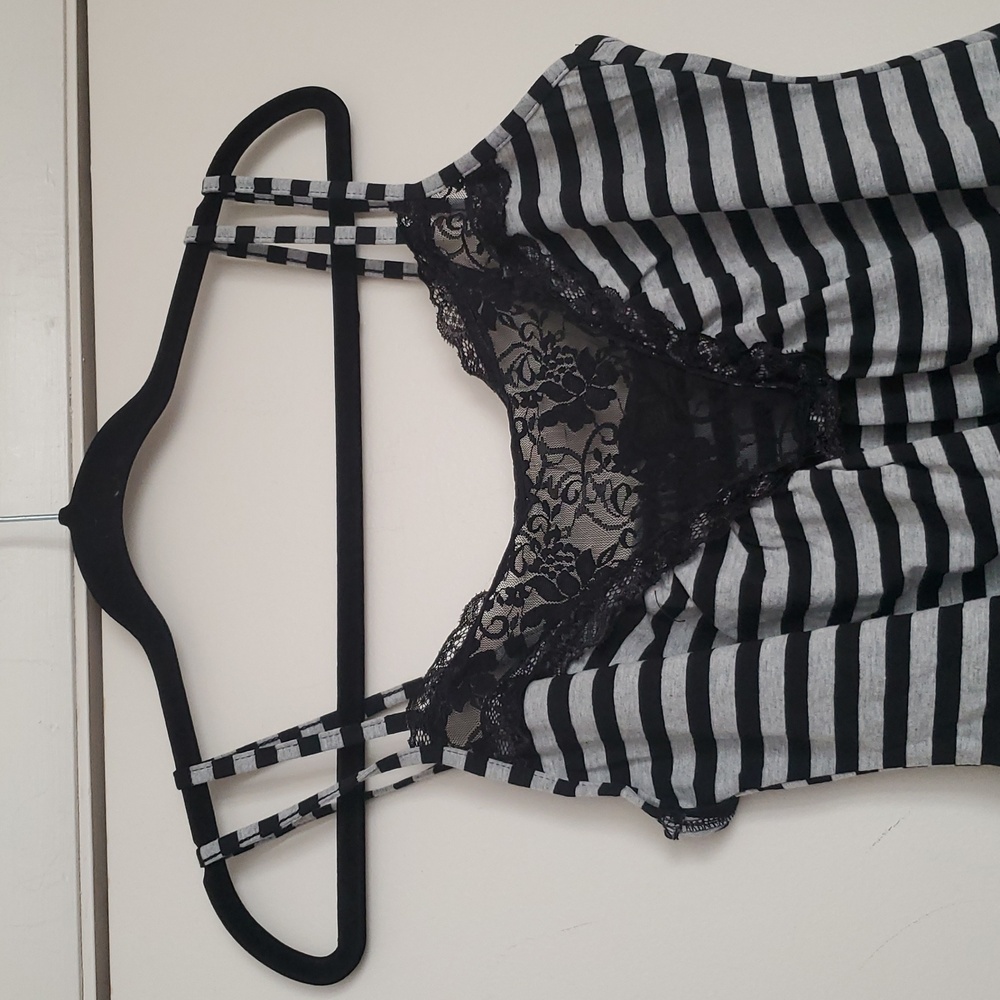 Hot Topic Black and Gray Striped Lace Top - Picture 3 of 14